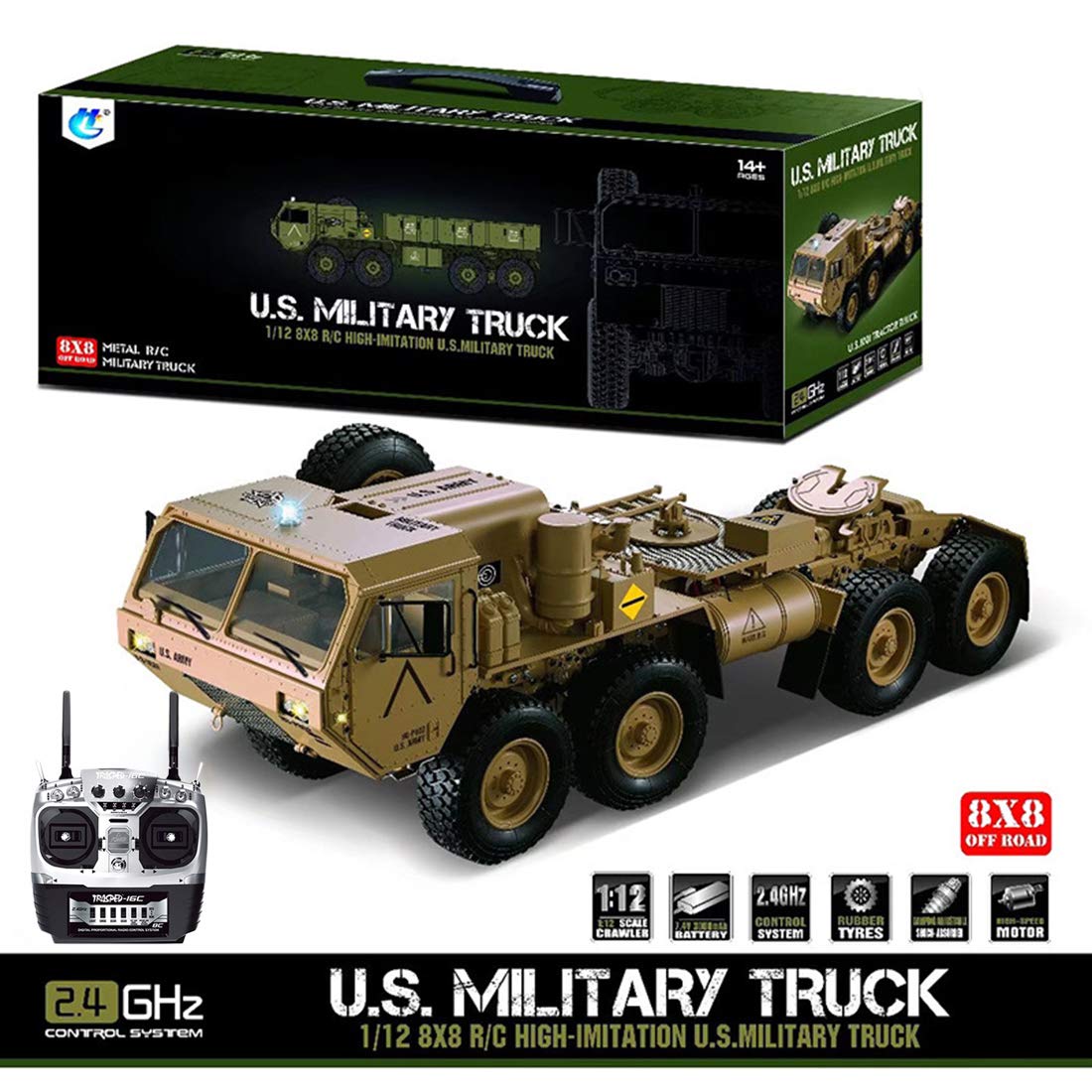 8x8    1/12 HG P802 RCミリタリートラック HG-P802 1/12 8X8 Military Truck ARTR w/ 2.4GHz Remote, Sound